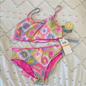 Colorful Floral Kids Bikini Set nwt breaking waves